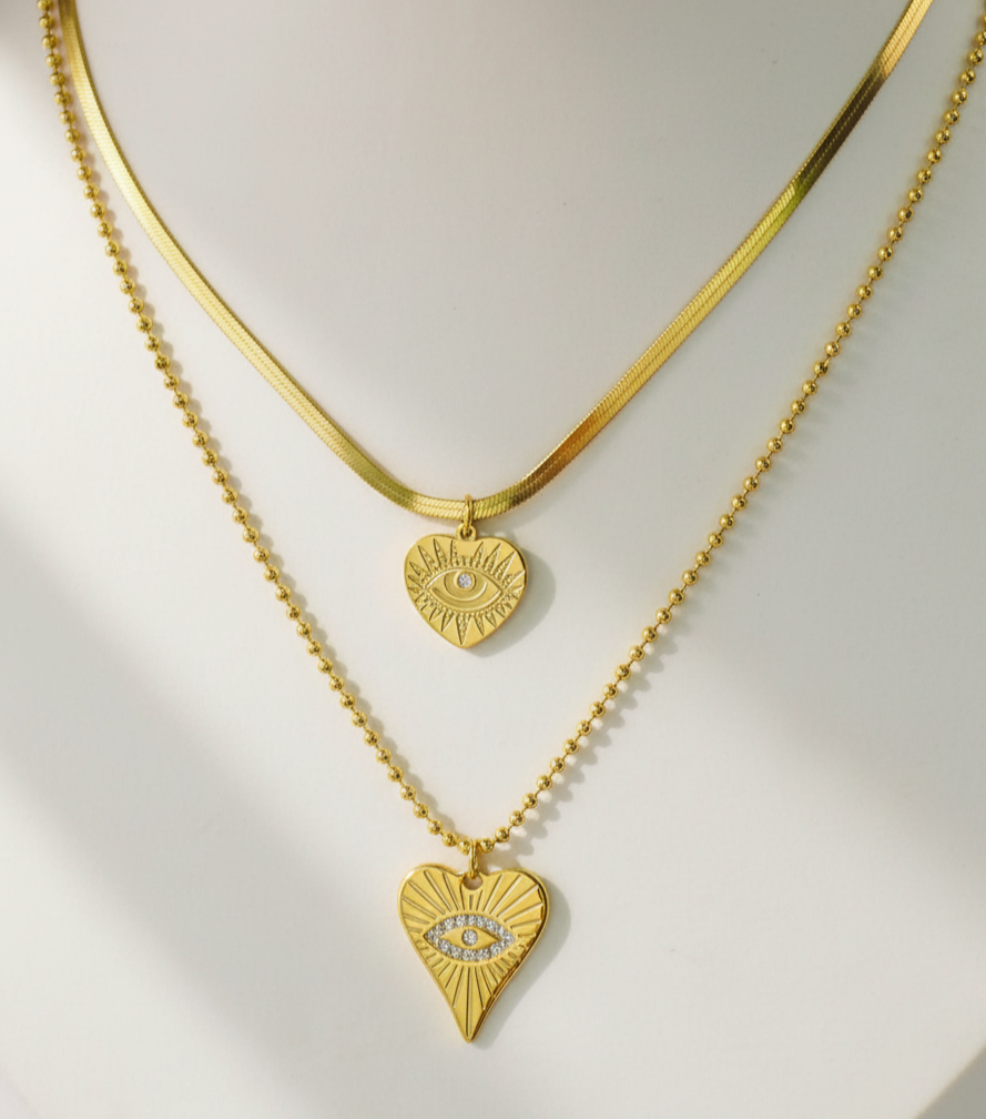 Golden Heart Evil Eye Layered Necklace
