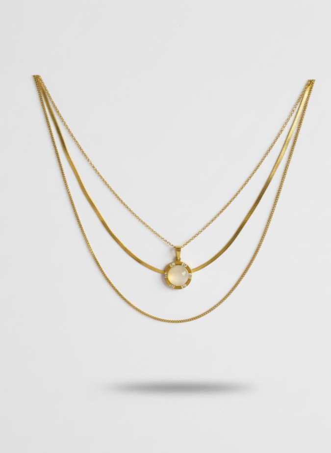 Round Pendant Three Layered Necklace