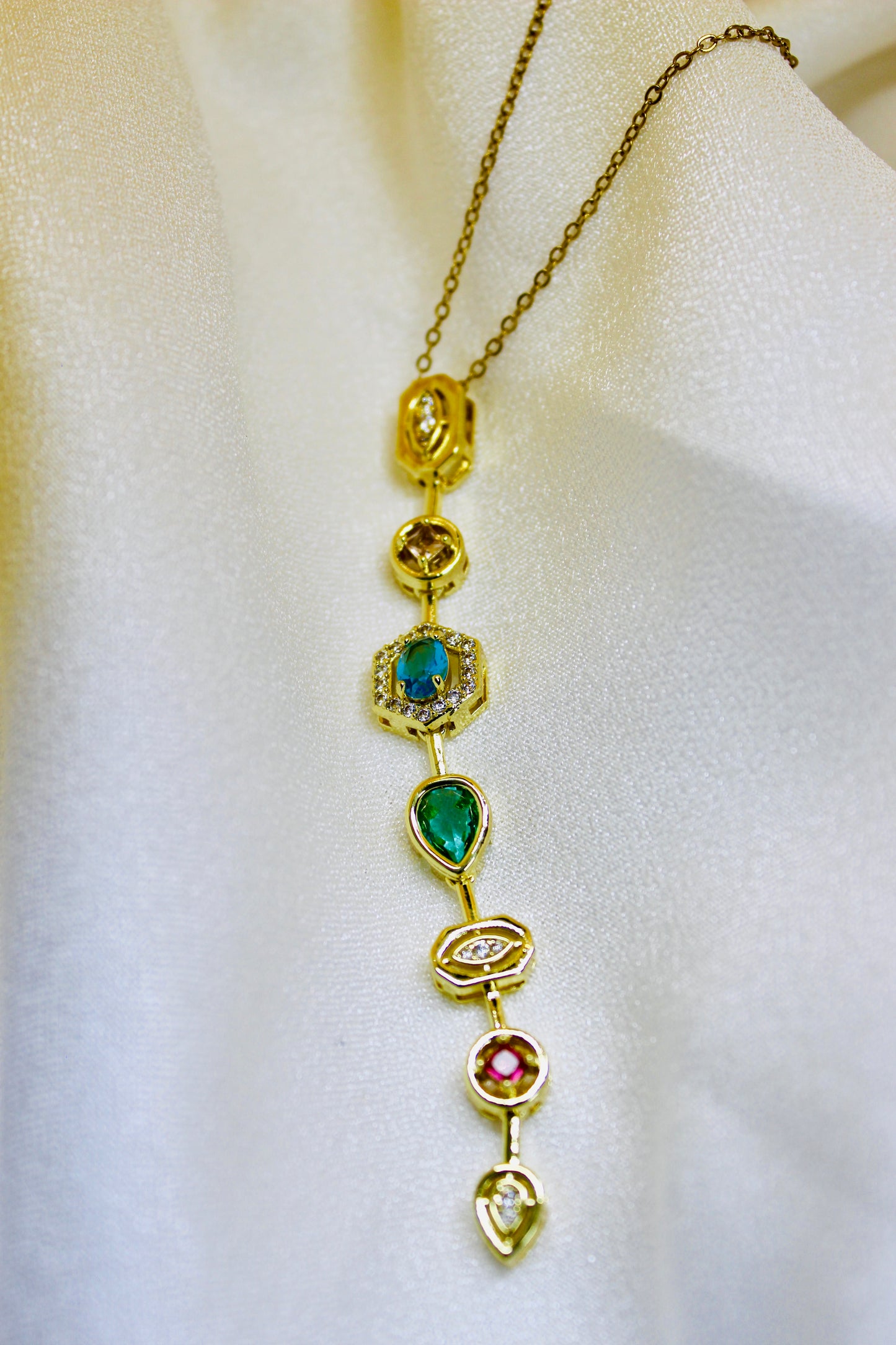 Multicolor Gemstone Drop Necklace