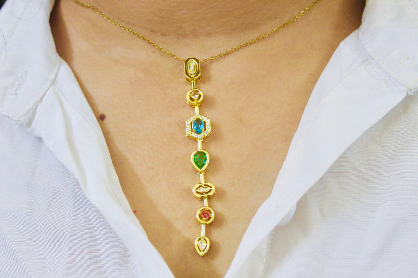 Multicolor Gemstone Drop Necklace