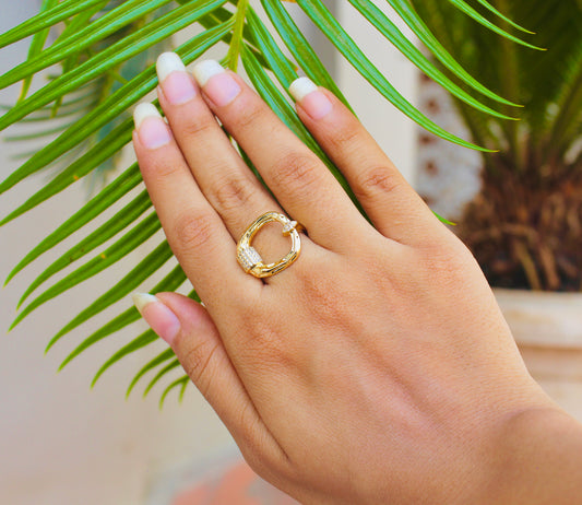 Golden Buckle CZ Ring