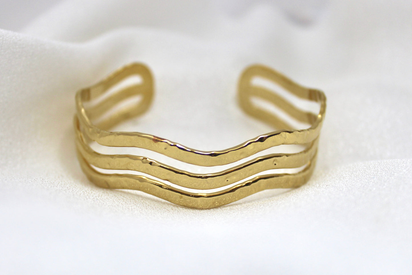 Triple Wave Textured Gold Bracelet