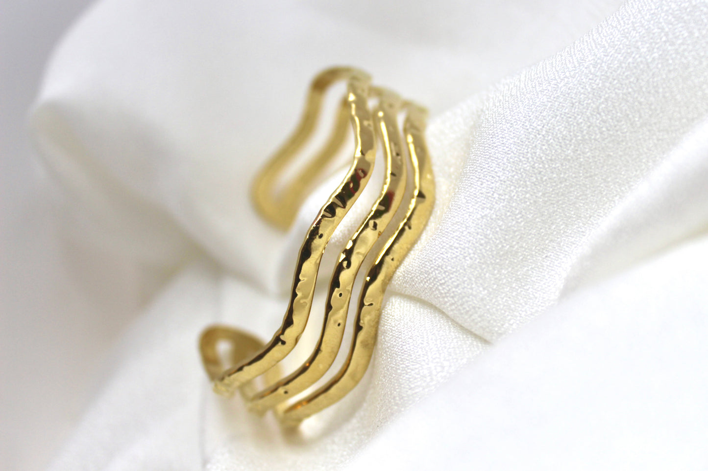 Triple Wave Textured Gold Bracelet