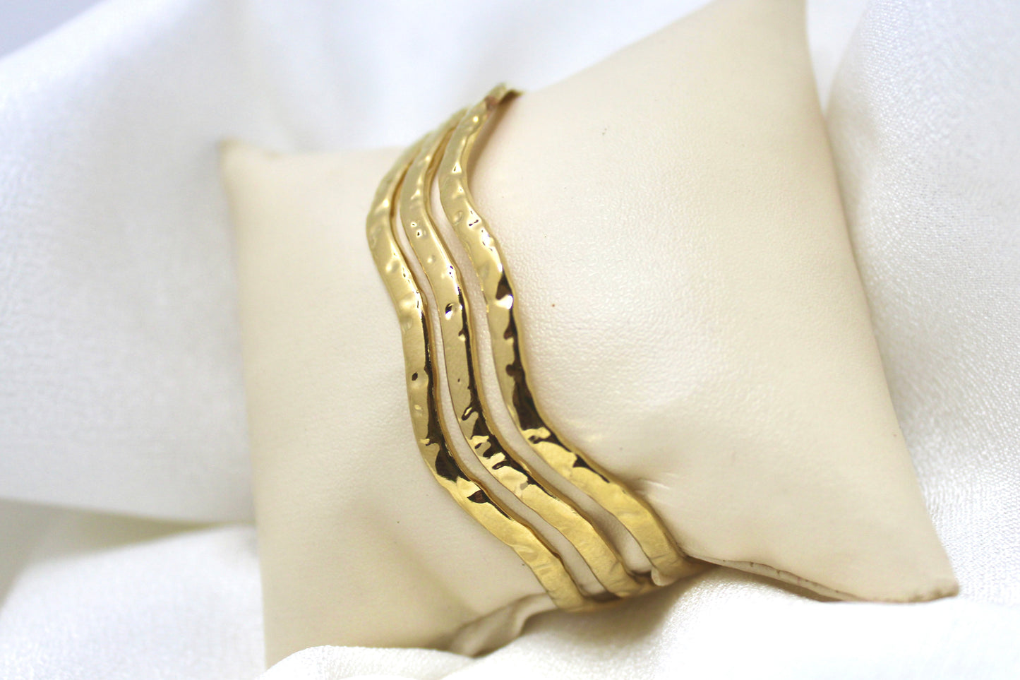 Triple Wave Textured Gold Bracelet