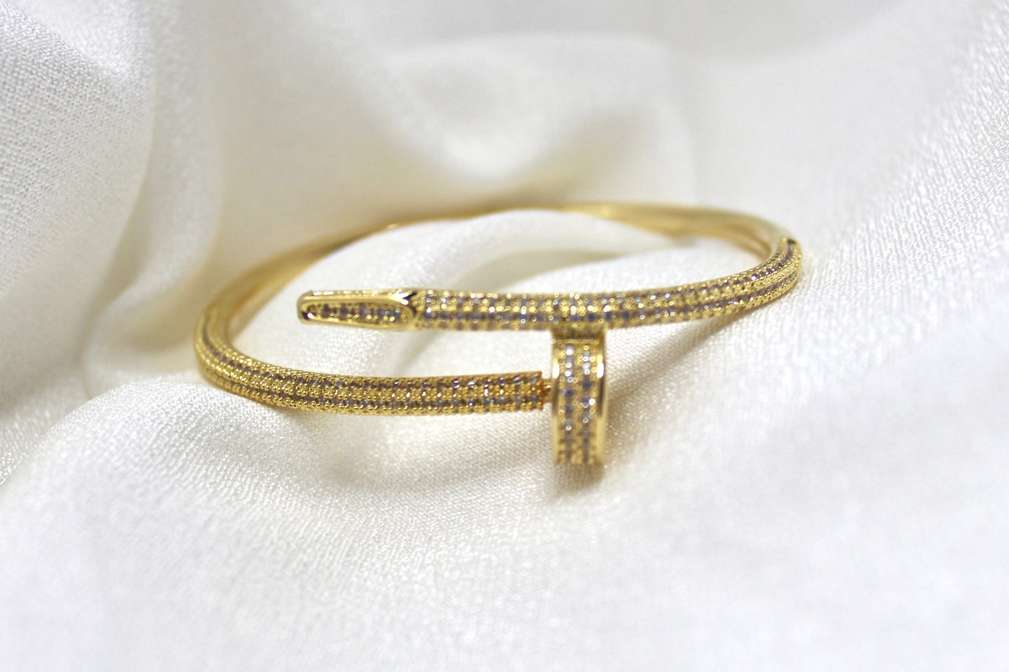 Gold Nail-Inspired Crystal Bracelet