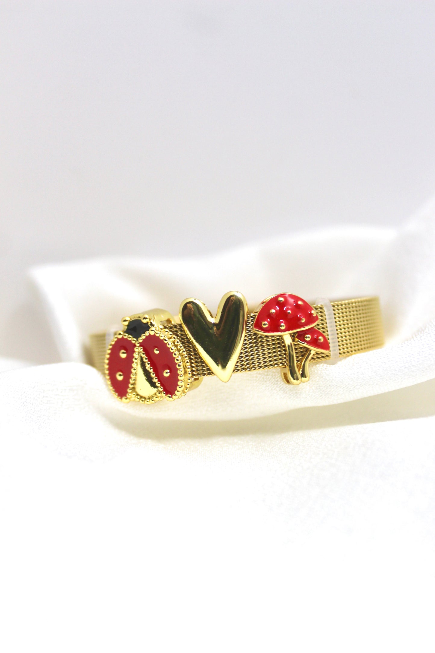 Gold Mesh Ladybug Bracelet