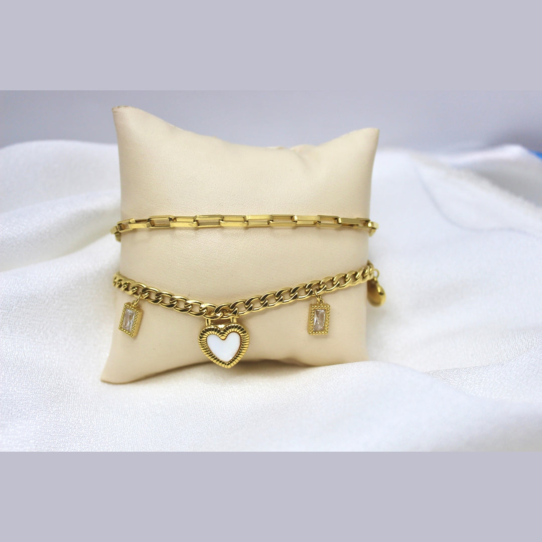 Gold Heart Layered Chain Bracelet