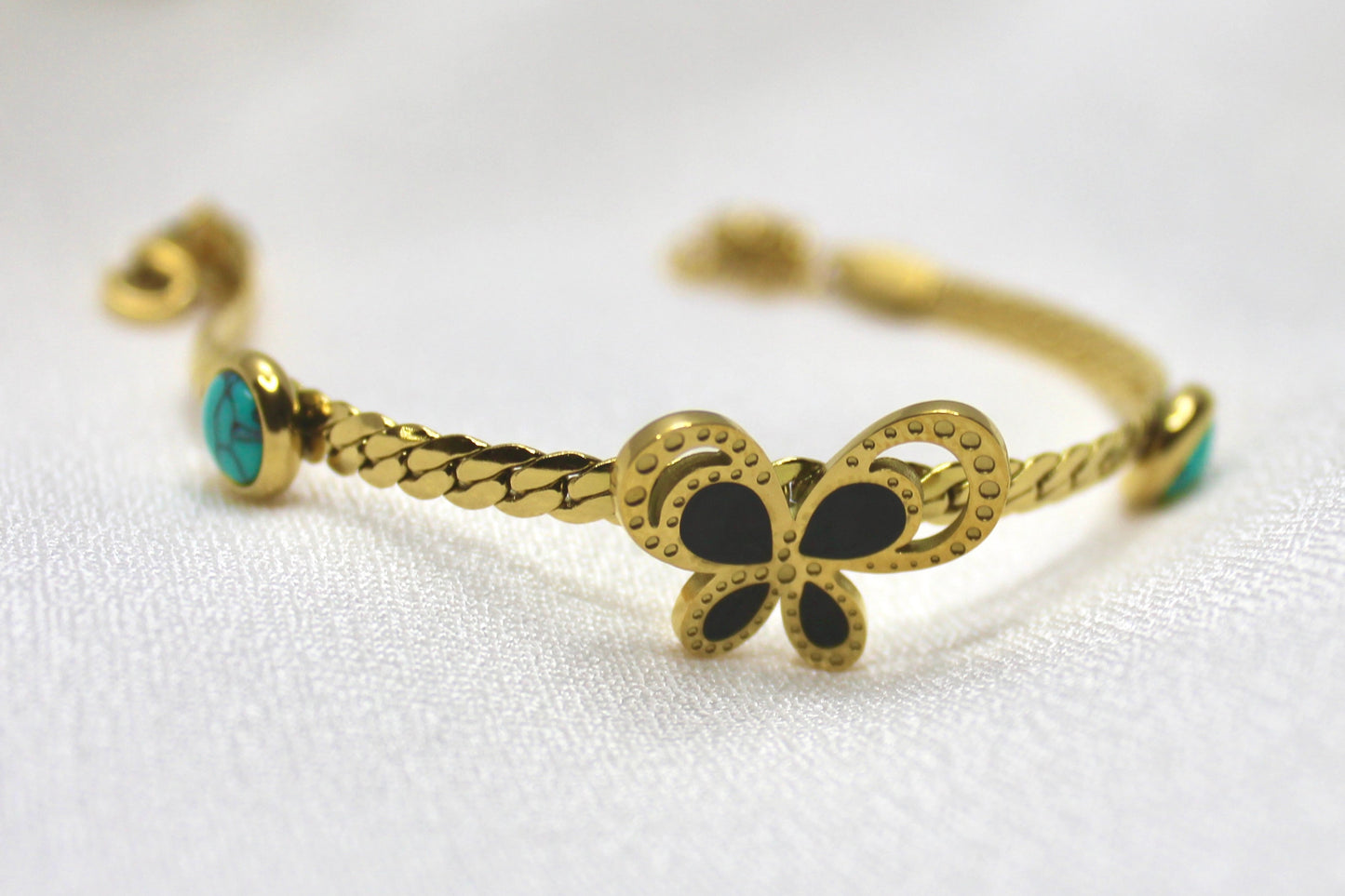 Gold Butterfly & Turquoise Charm Bracelet