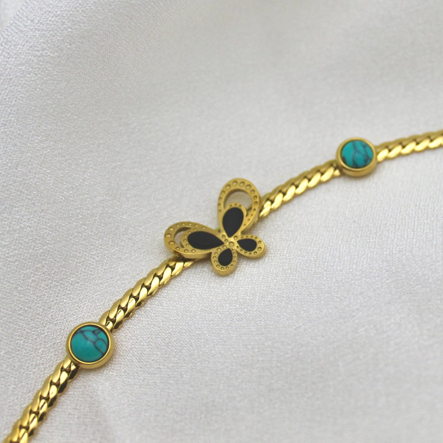 Gold Butterfly & Turquoise Charm Bracelet