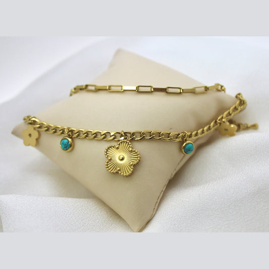 Floral and Turquoise Charm Bracelet