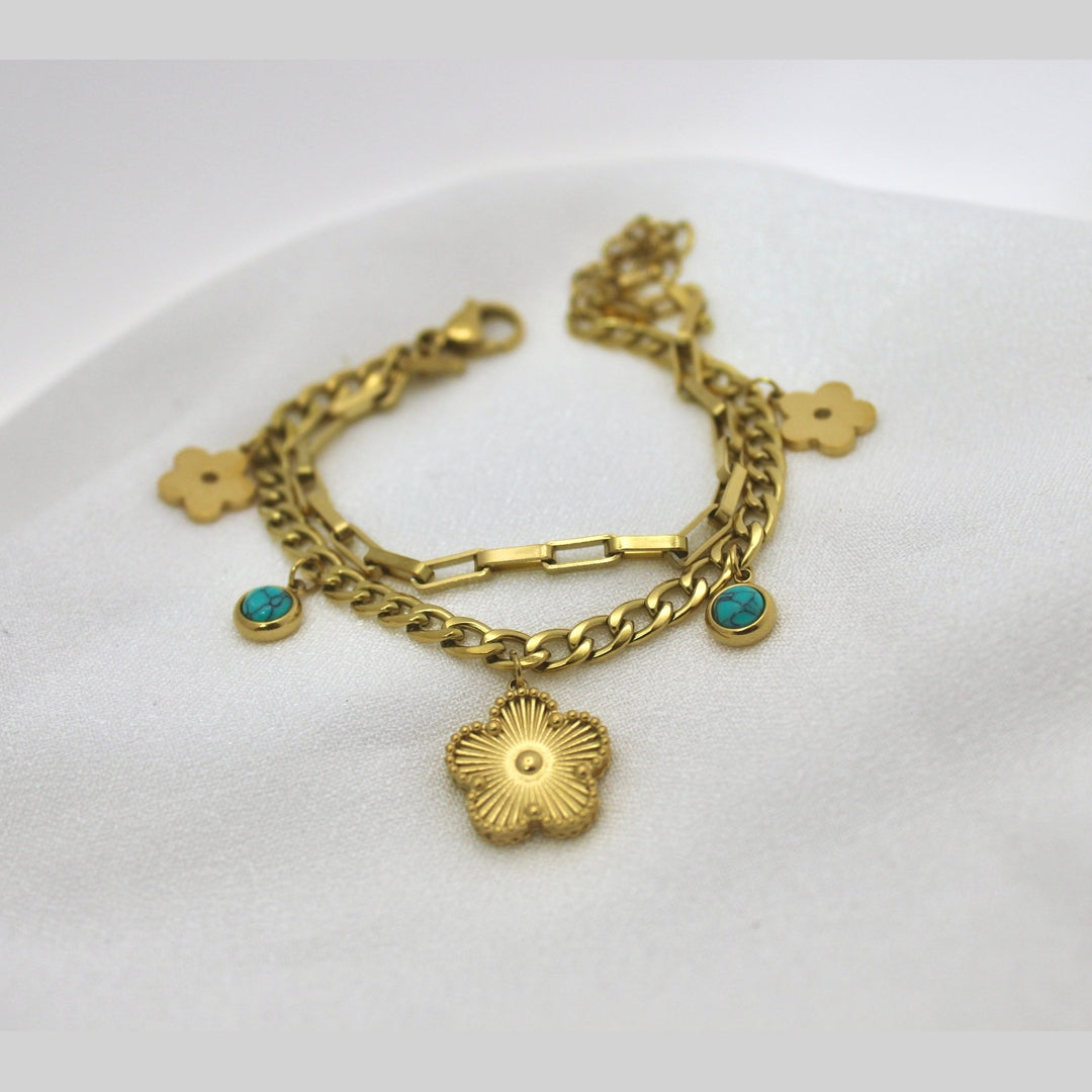 Floral and Turquoise Charm Bracelet