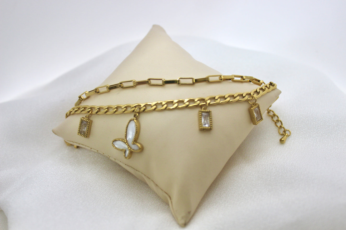 Golden Butterfly & Crystal Charm Bracelet