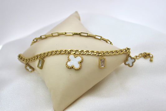 Clover and Crystal Charm Bracelet