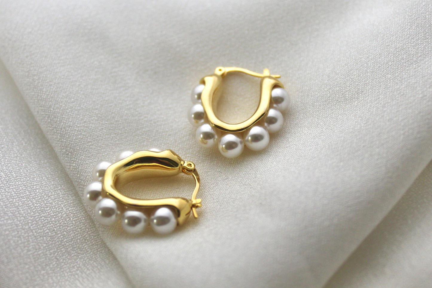 Golden Pearl Hoop Earrings