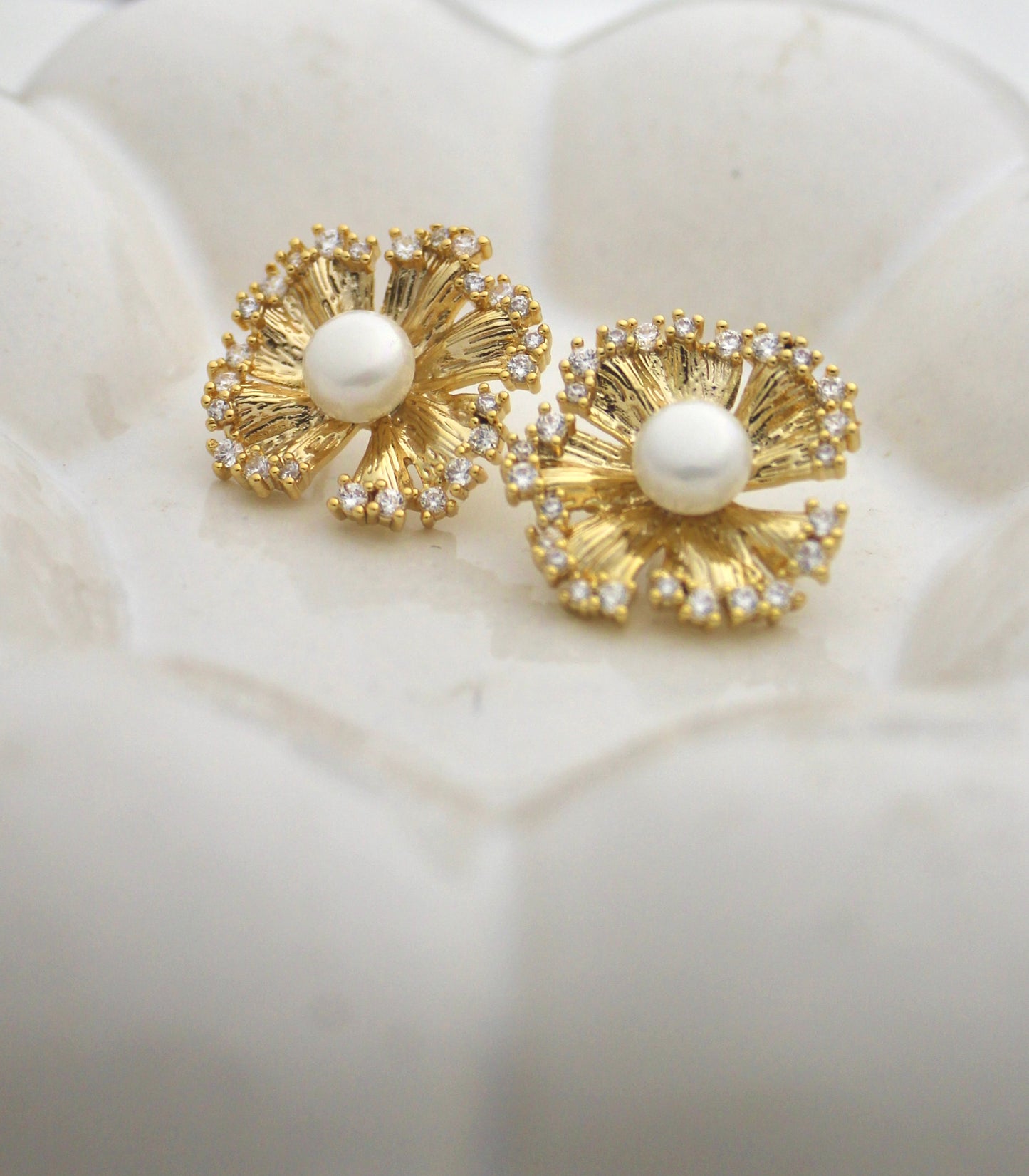 Golden Bloom Pearl Studs