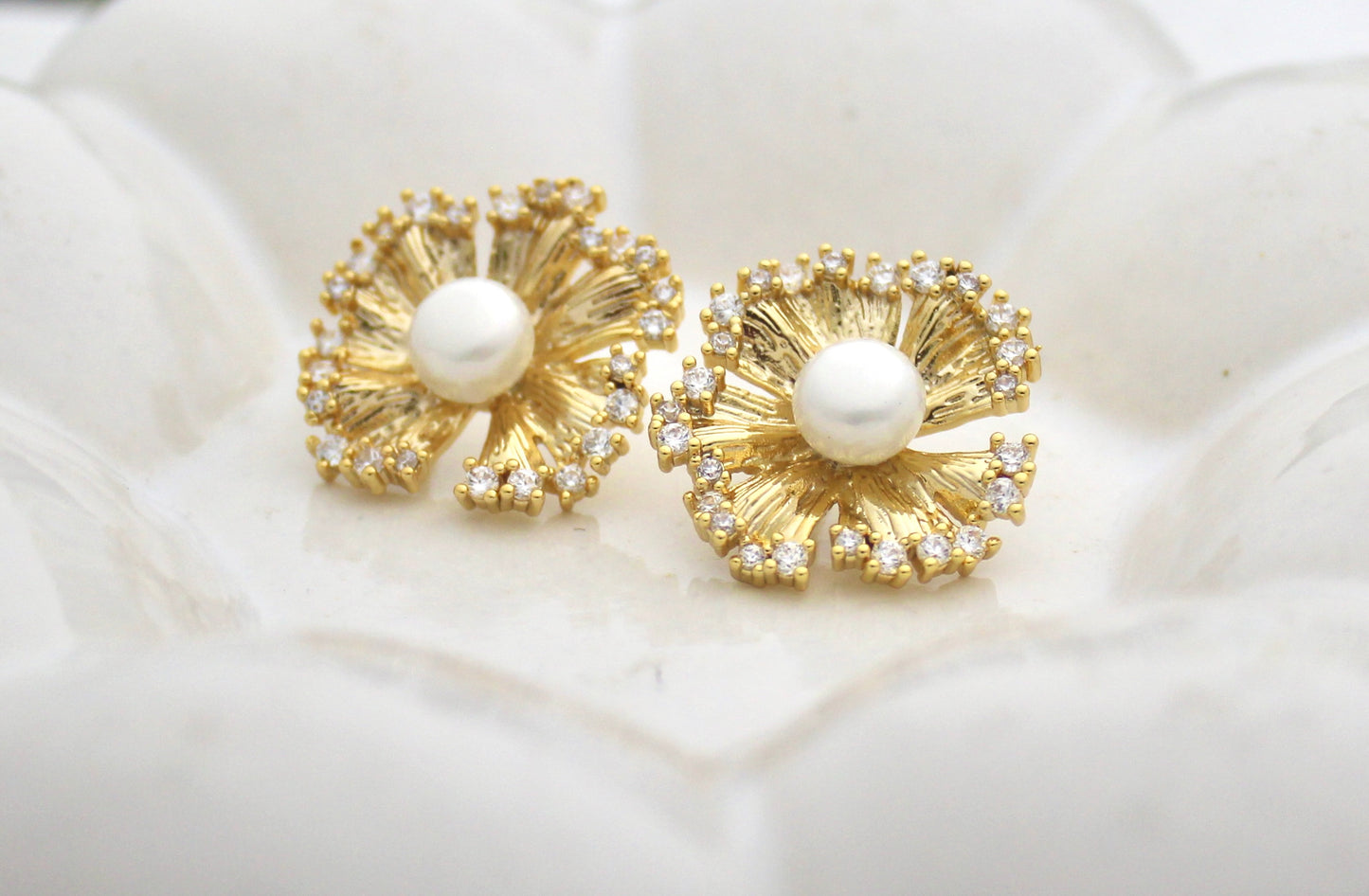 Golden Bloom Pearl Studs