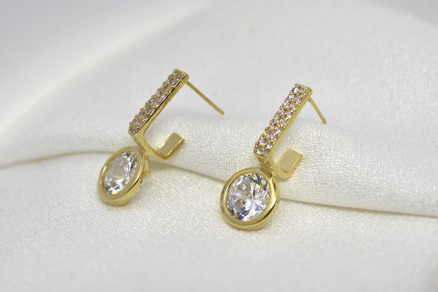 Round Solitaire Drop Earrings
