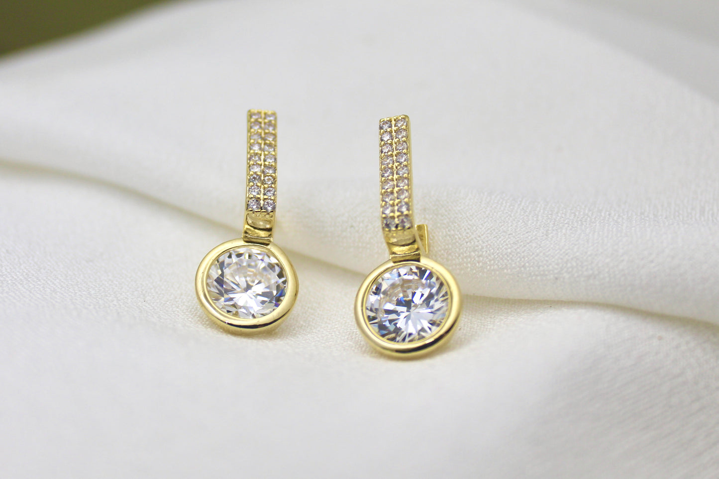 Round Solitaire Drop Earrings