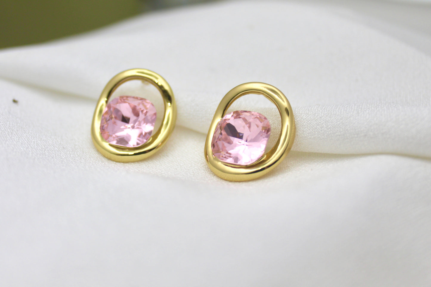 Pink Gem Oval Studs