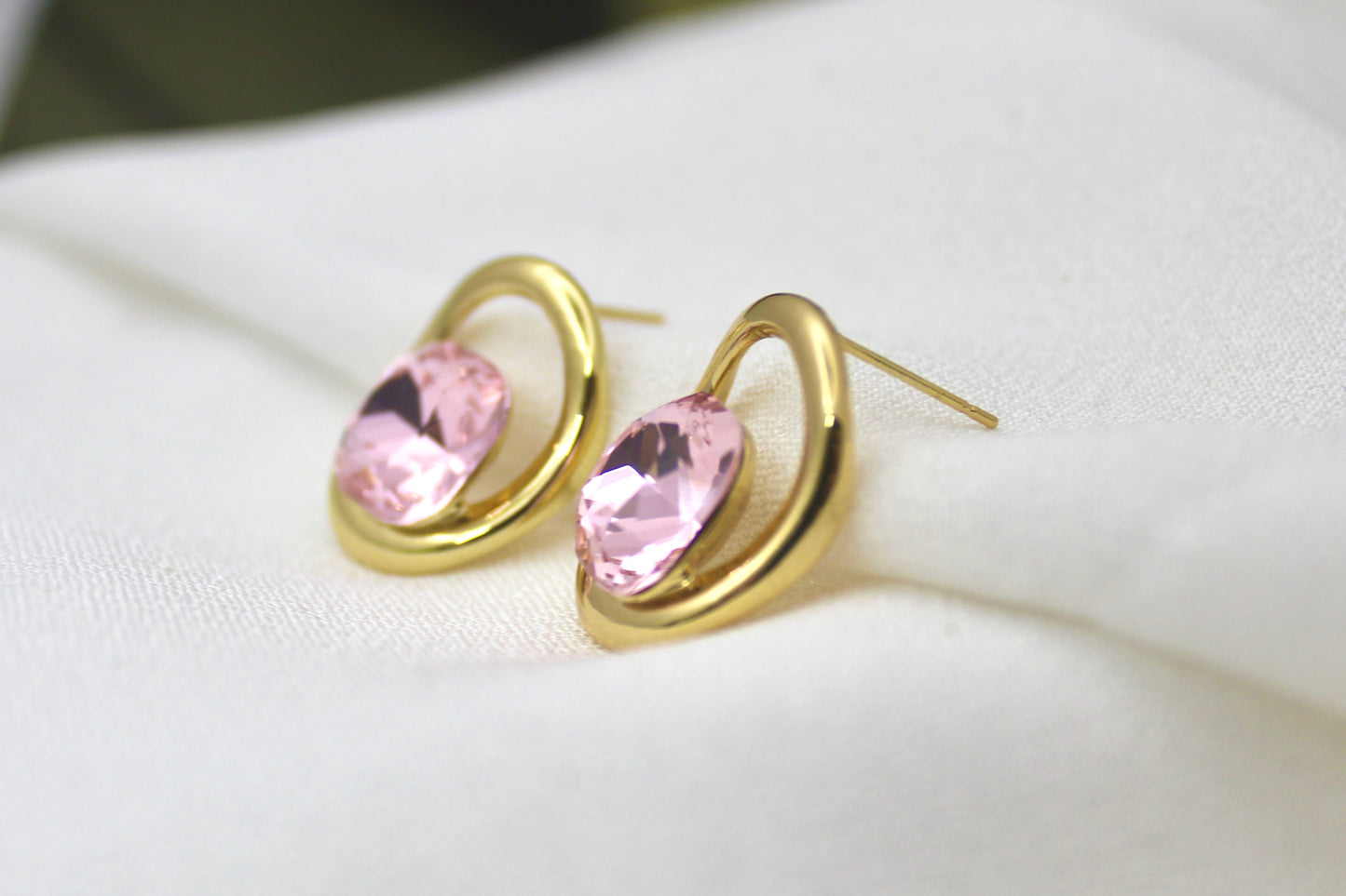 Pink Gem Oval Studs