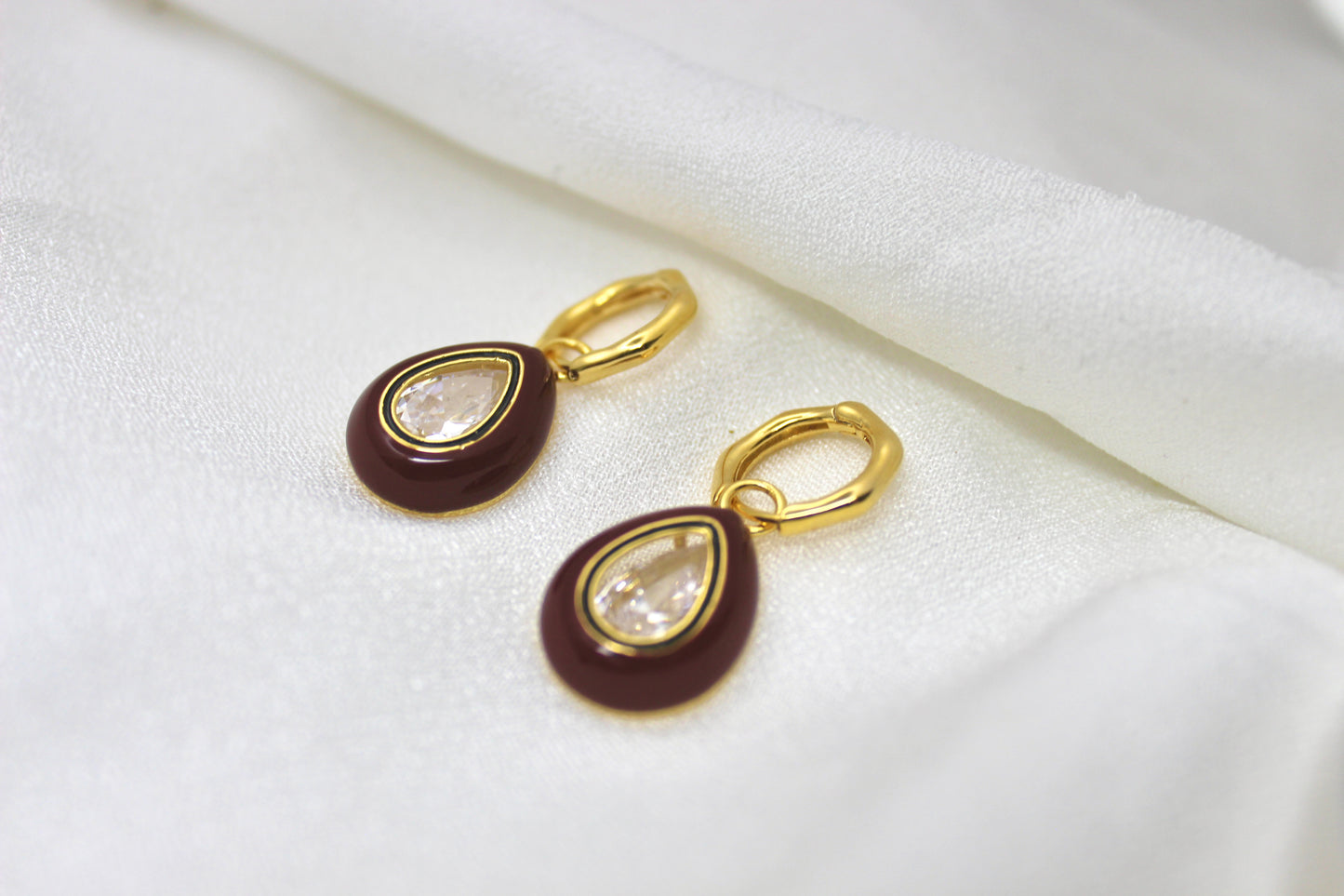 Mocha Teardrop Enamel Earrings