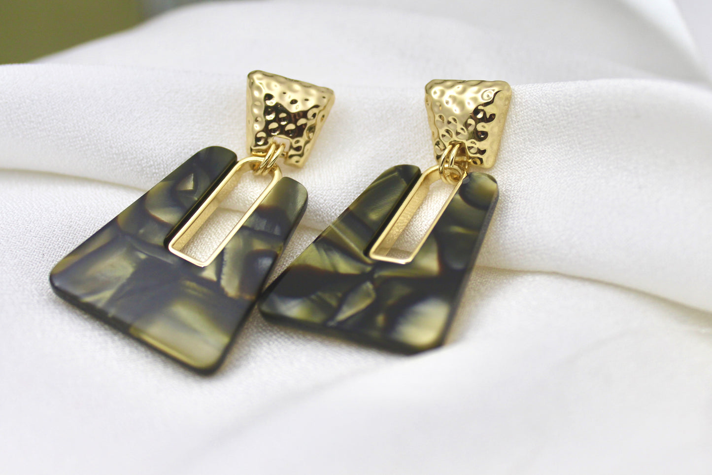 Black Marble Geometric Drop Earrings