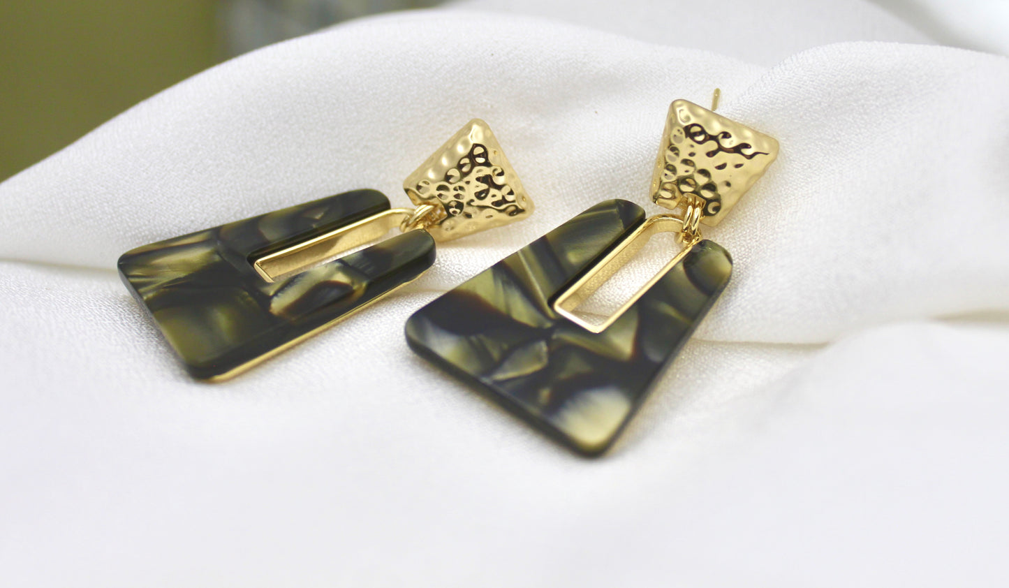 Black Marble Geometric Drop Earrings