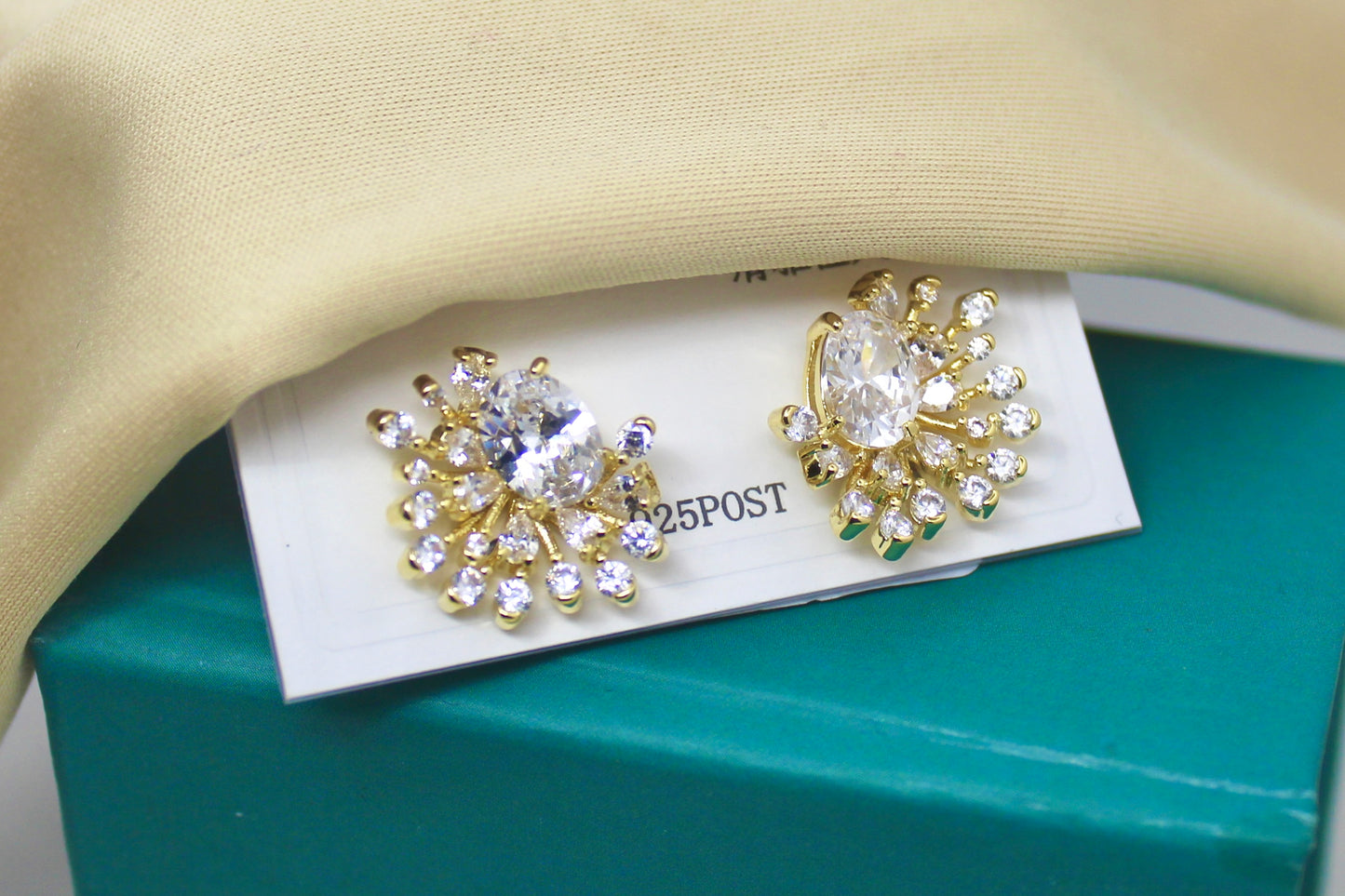 Golden Starburst Crystal Earrings