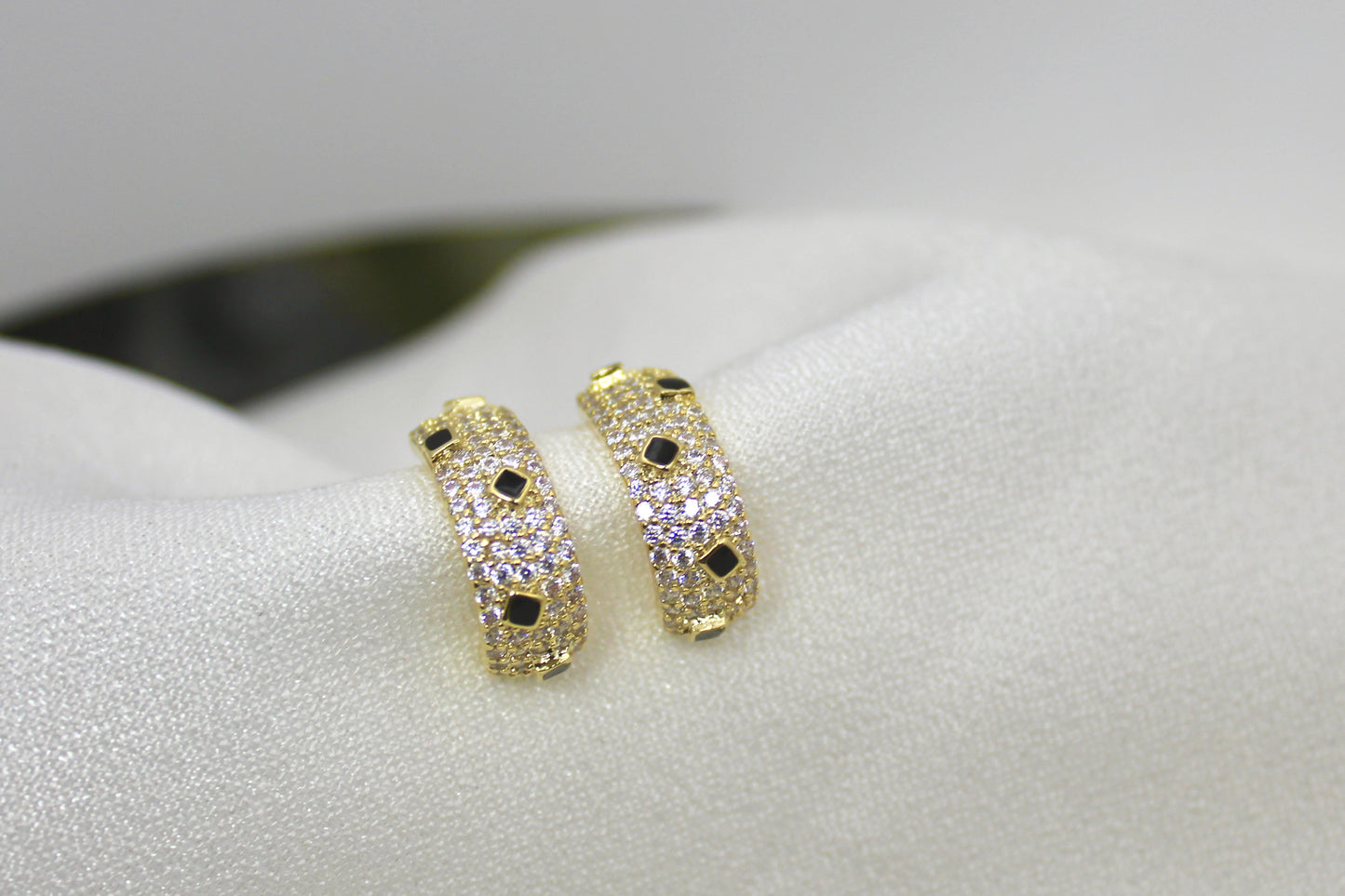 Black & Gold Crystal Hoop Earrings