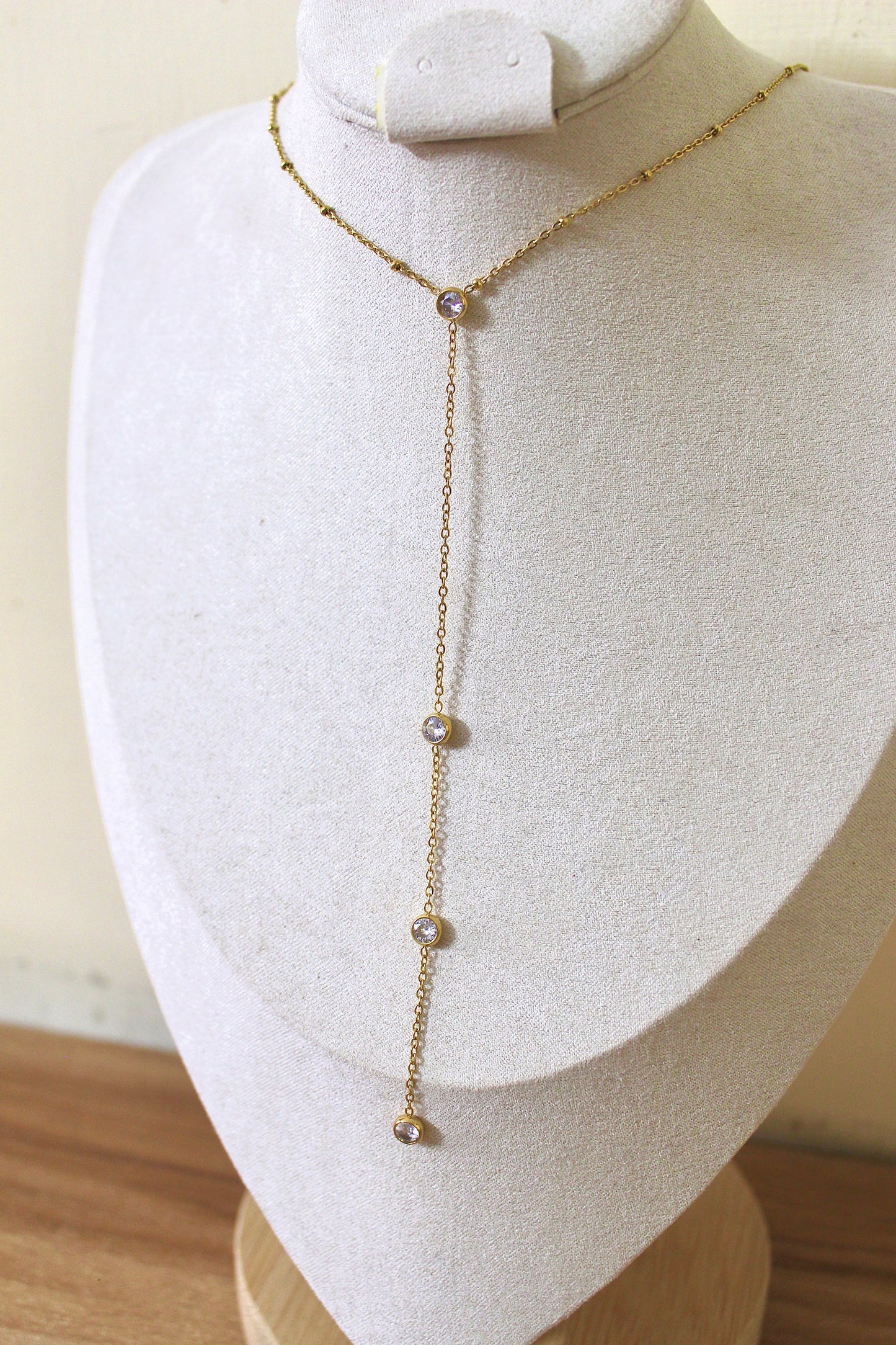 Drop Chain Necklace with Crystals