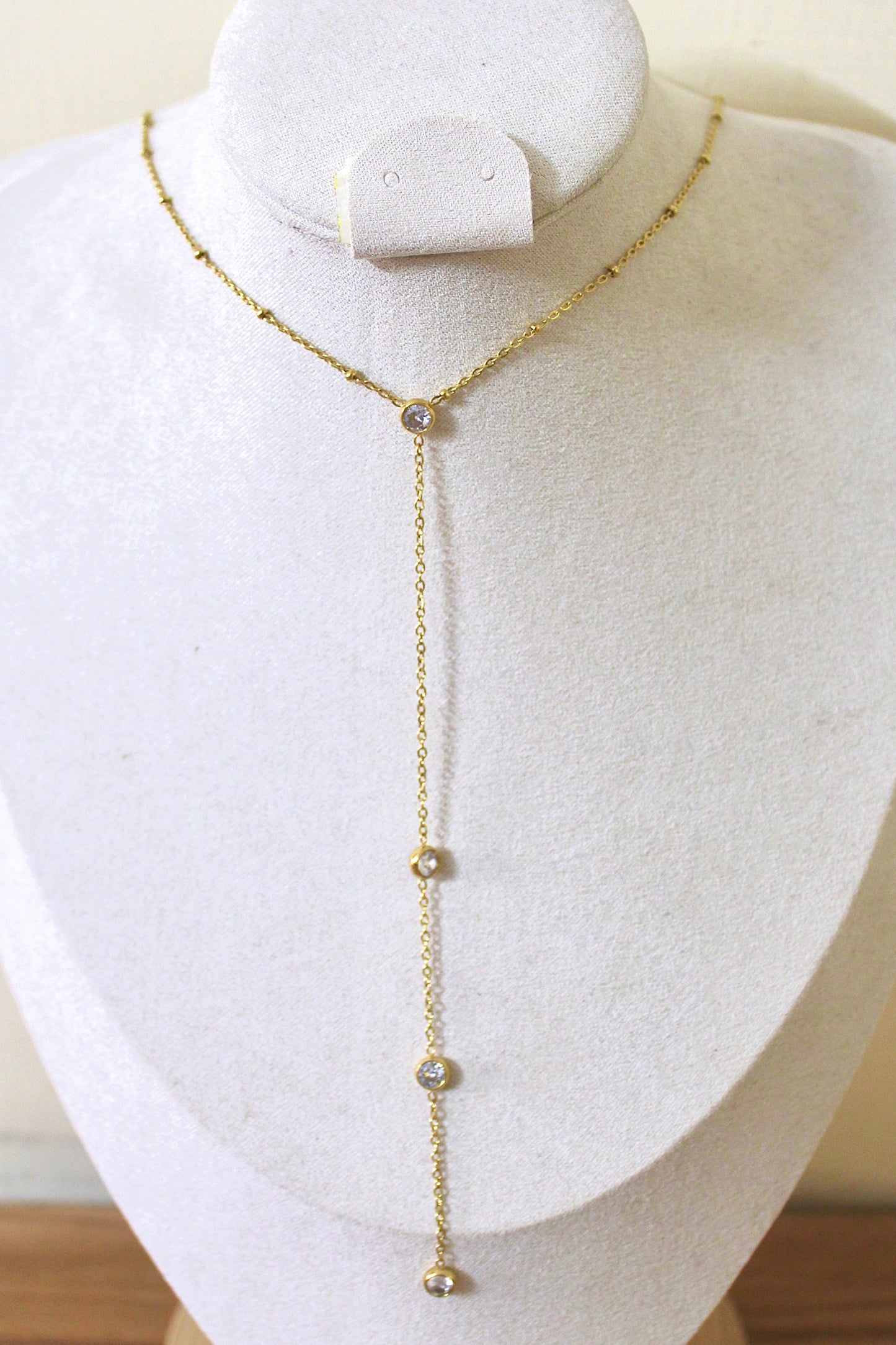 Drop Chain Necklace with Crystals