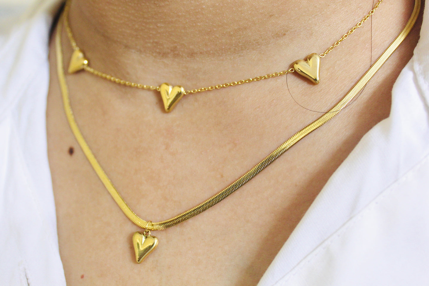 Golden Heart Charm Layered Necklace