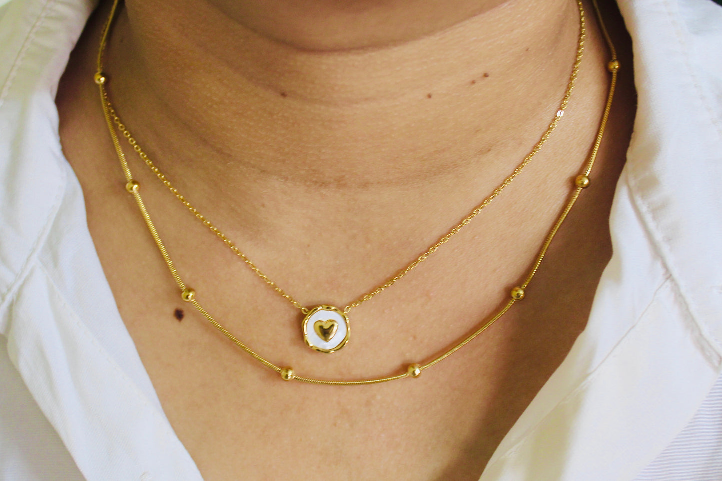 Golden Heart Medallion Layered Necklace