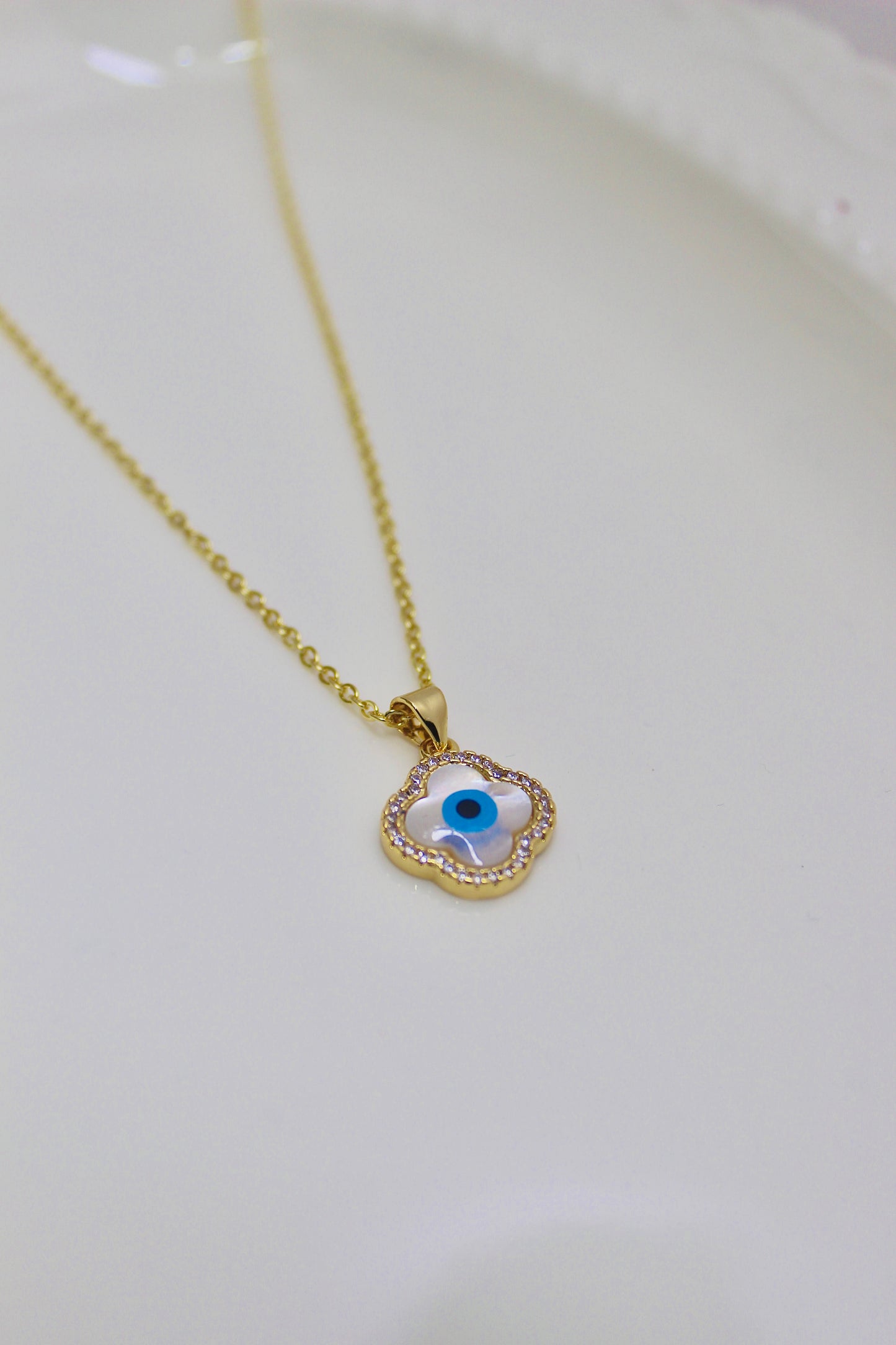 Evil Eye Clover Pendant Necklace
