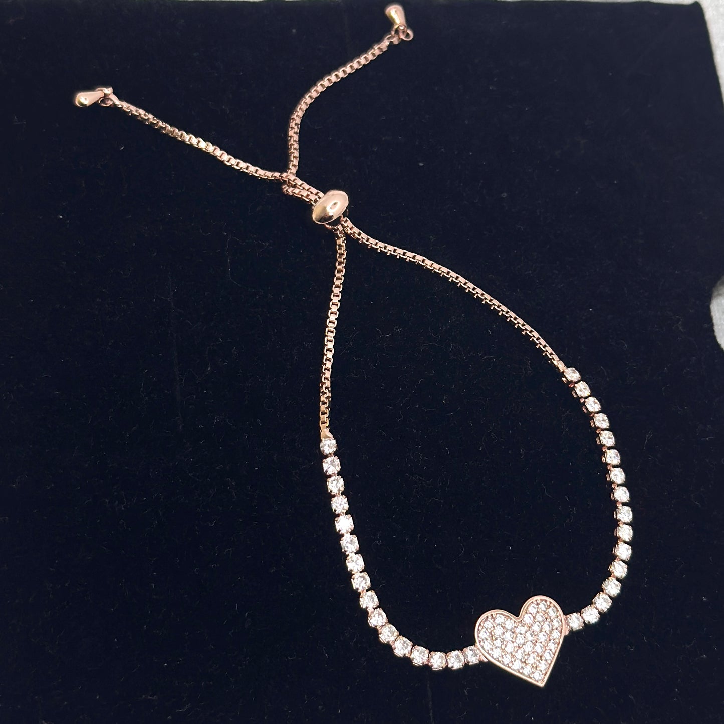 (Rose Gold ) Adjustable Heart Crystal Bracelet