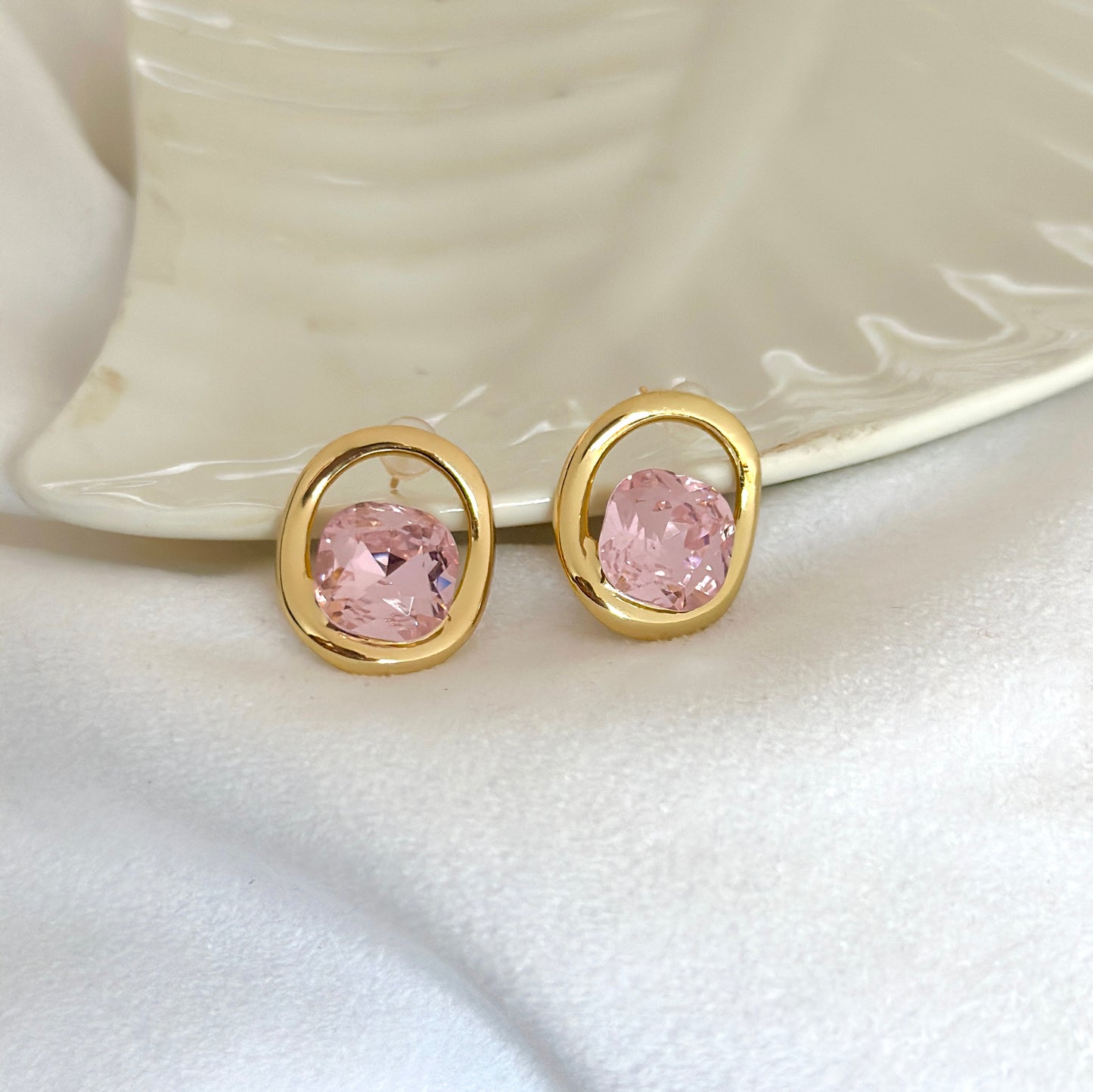 Pink Gem Oval Studs