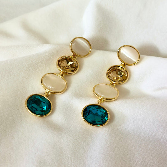 Tricolor Gemstone Drop Earrings