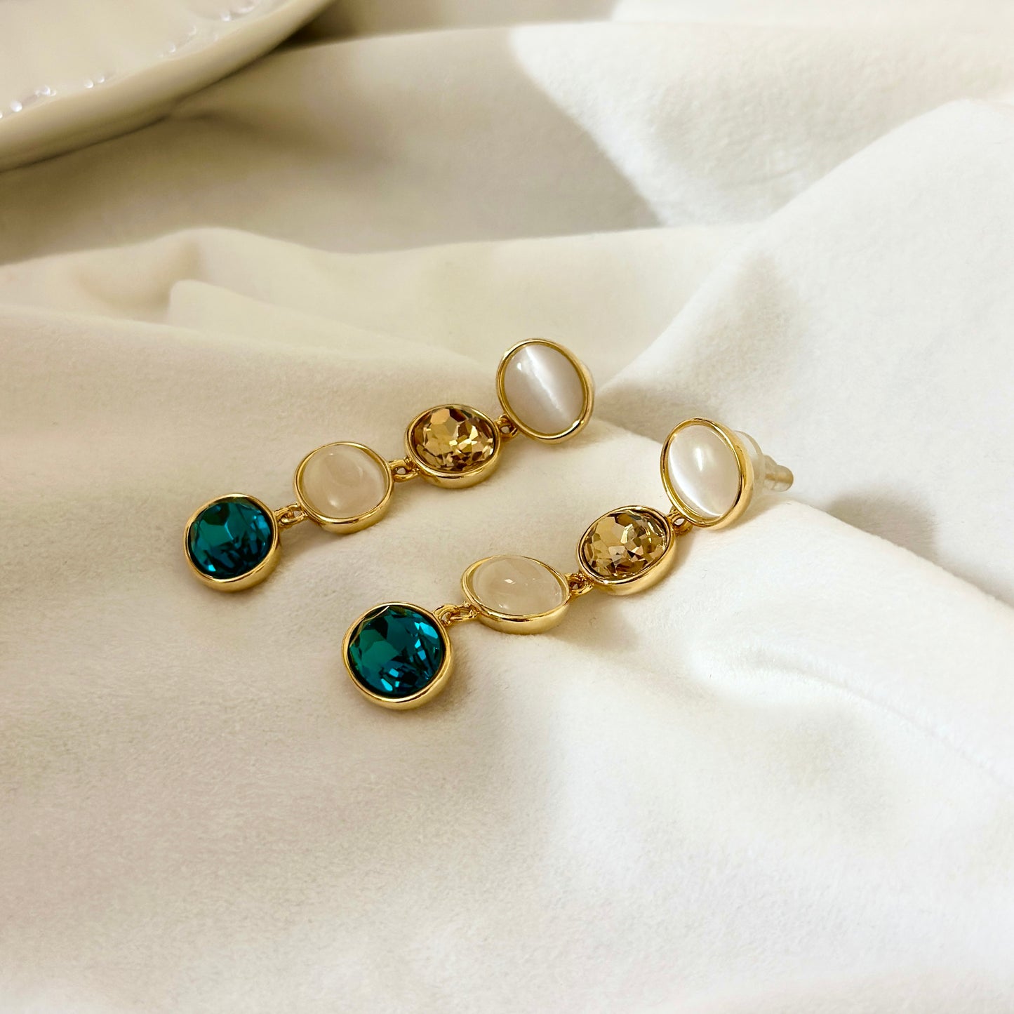 Tricolor Gemstone Drop Earrings