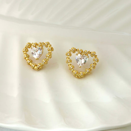 Golden Blossom Heart Earrings