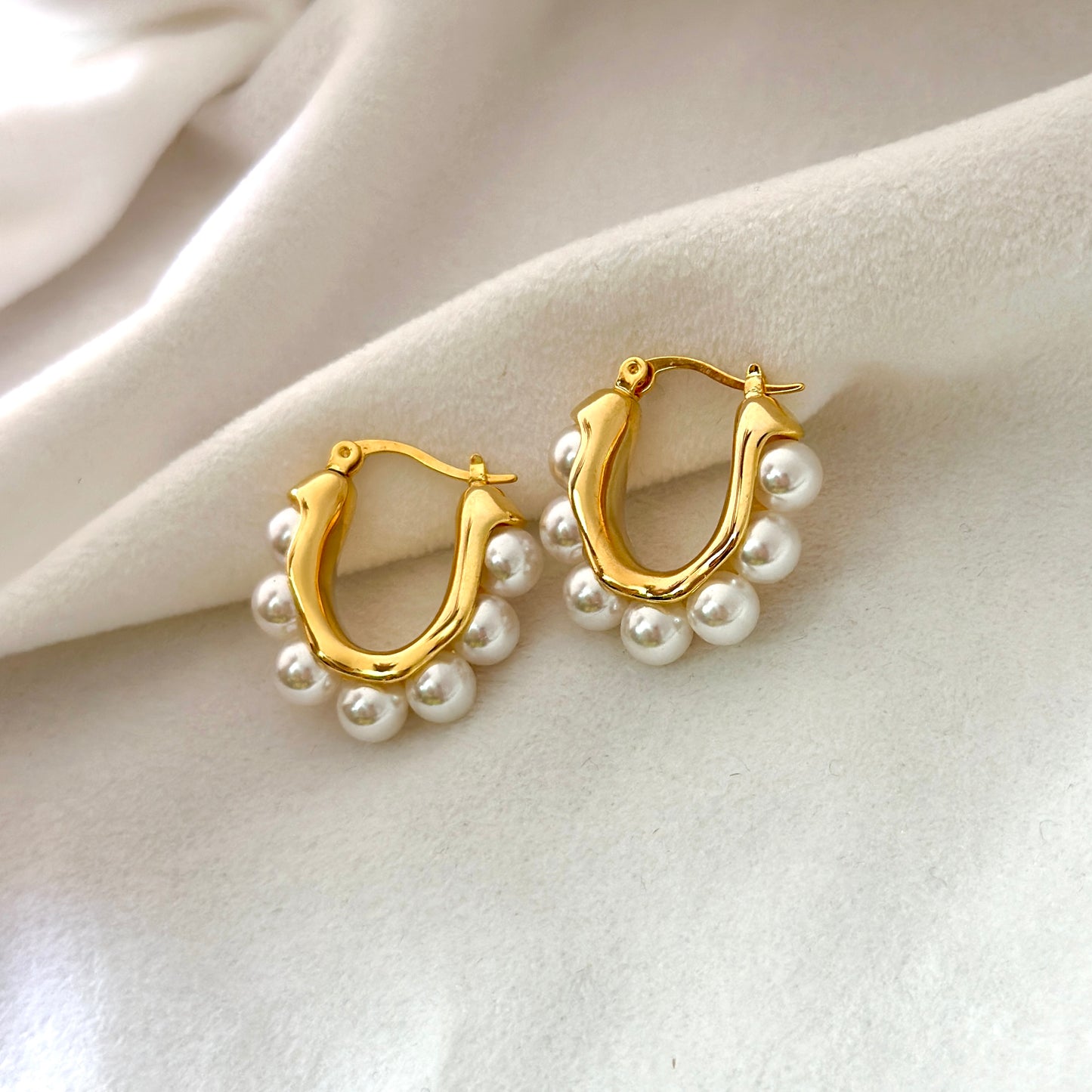 Golden Pearl Hoop Earrings