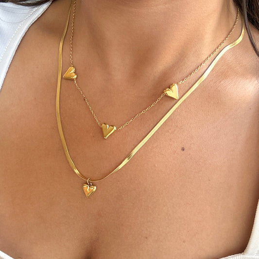 Golden Heart Charm Layered Necklace