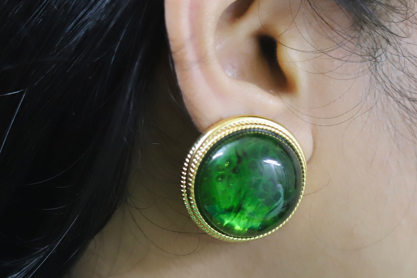 Emerald Glow Cabochon Earrings