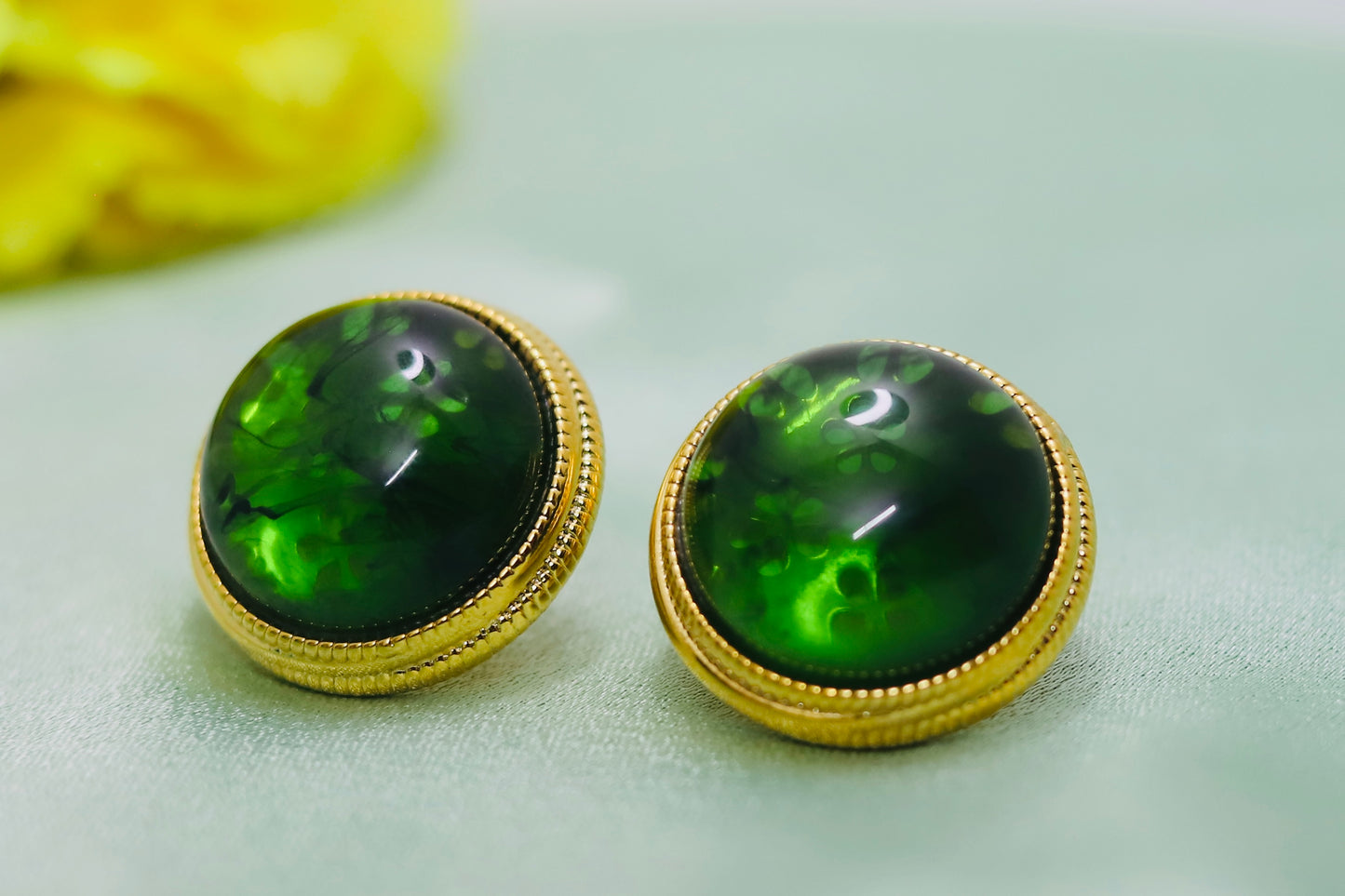 Emerald Glow Cabochon Earrings