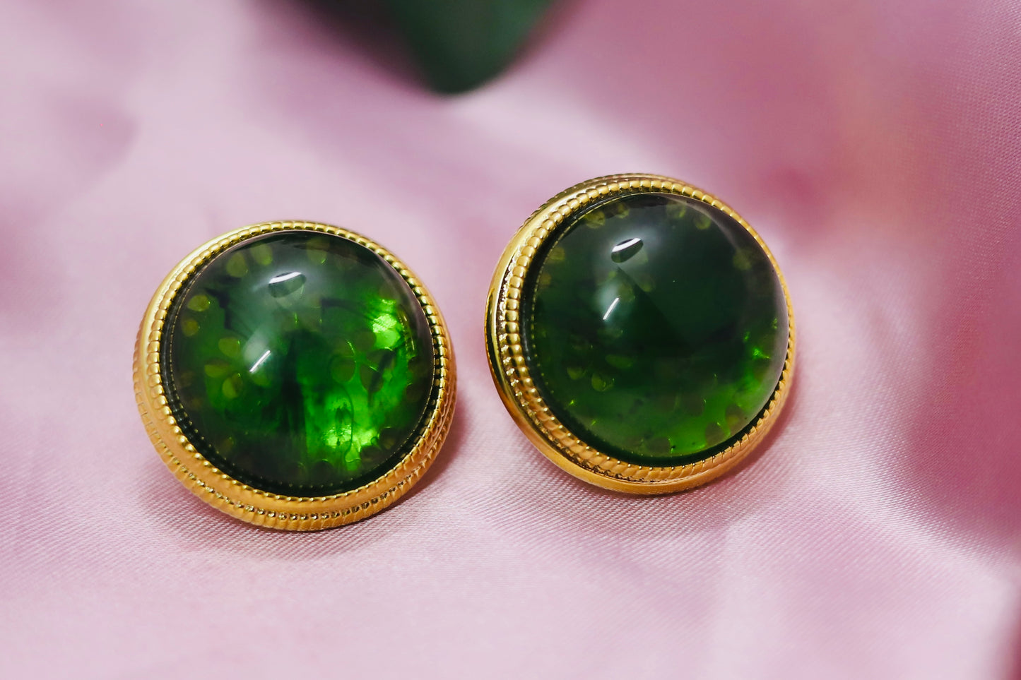 Emerald Glow Cabochon Earrings