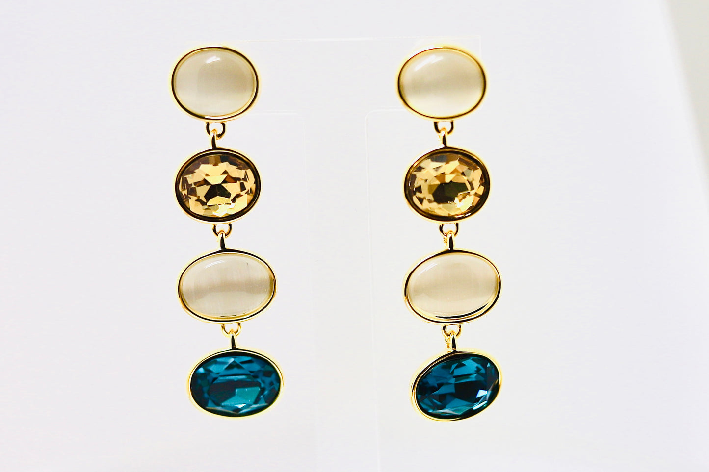 Tricolor Gemstone Drop Earrings