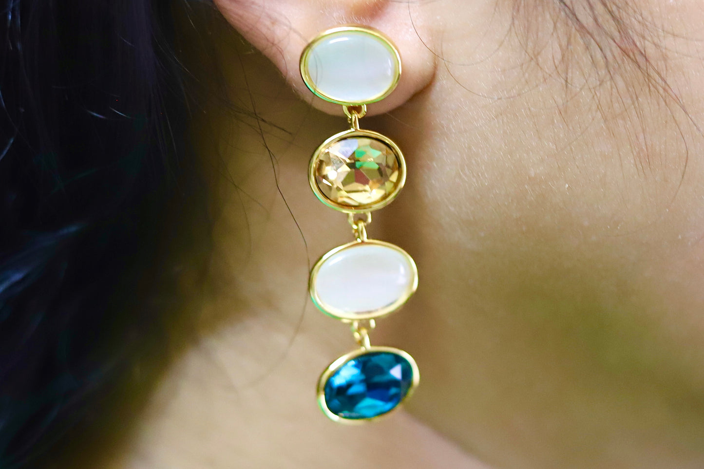 Tricolor Gemstone Drop Earrings