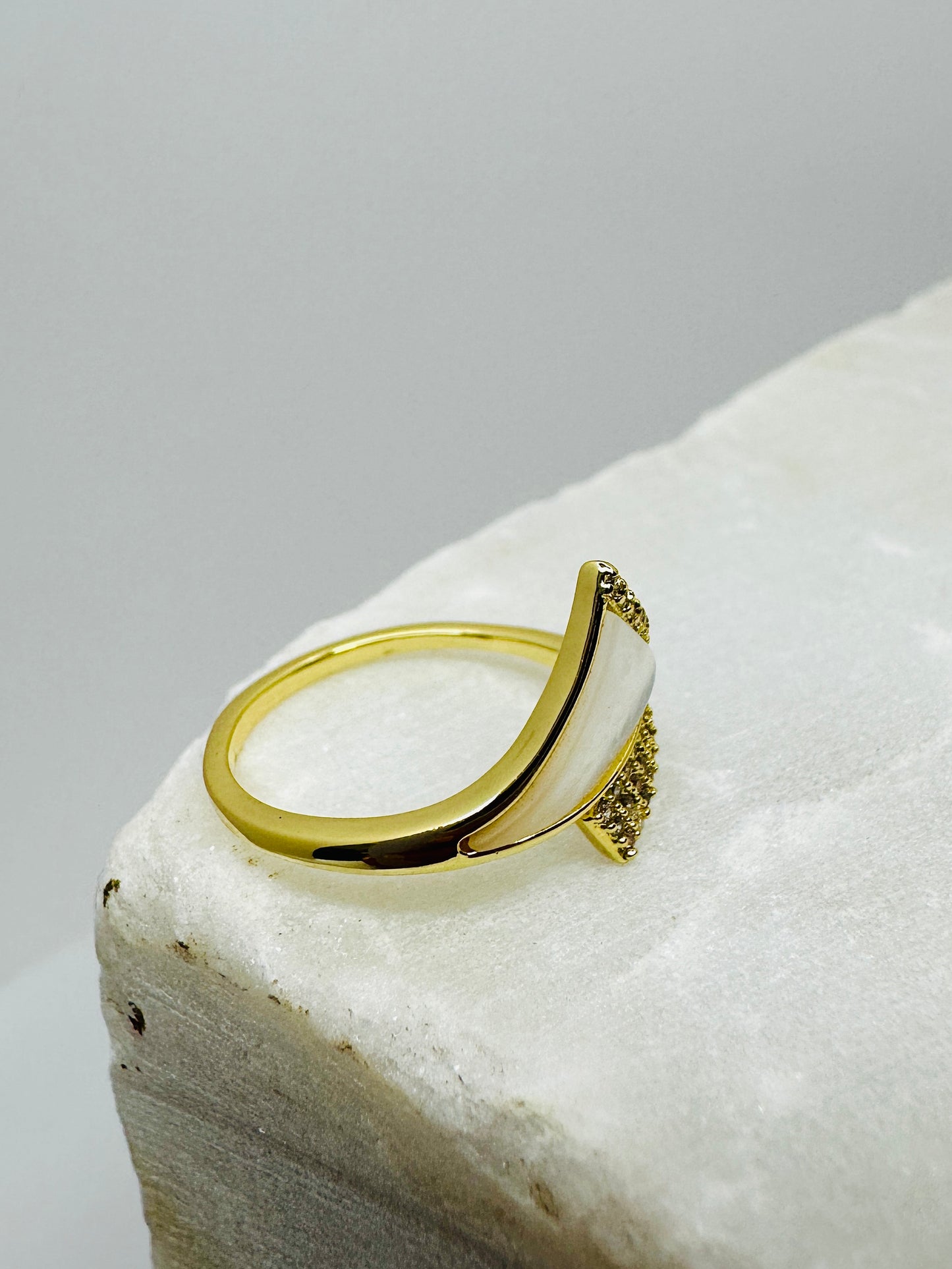 Geometric Mother of Pearl Adjustable Ring