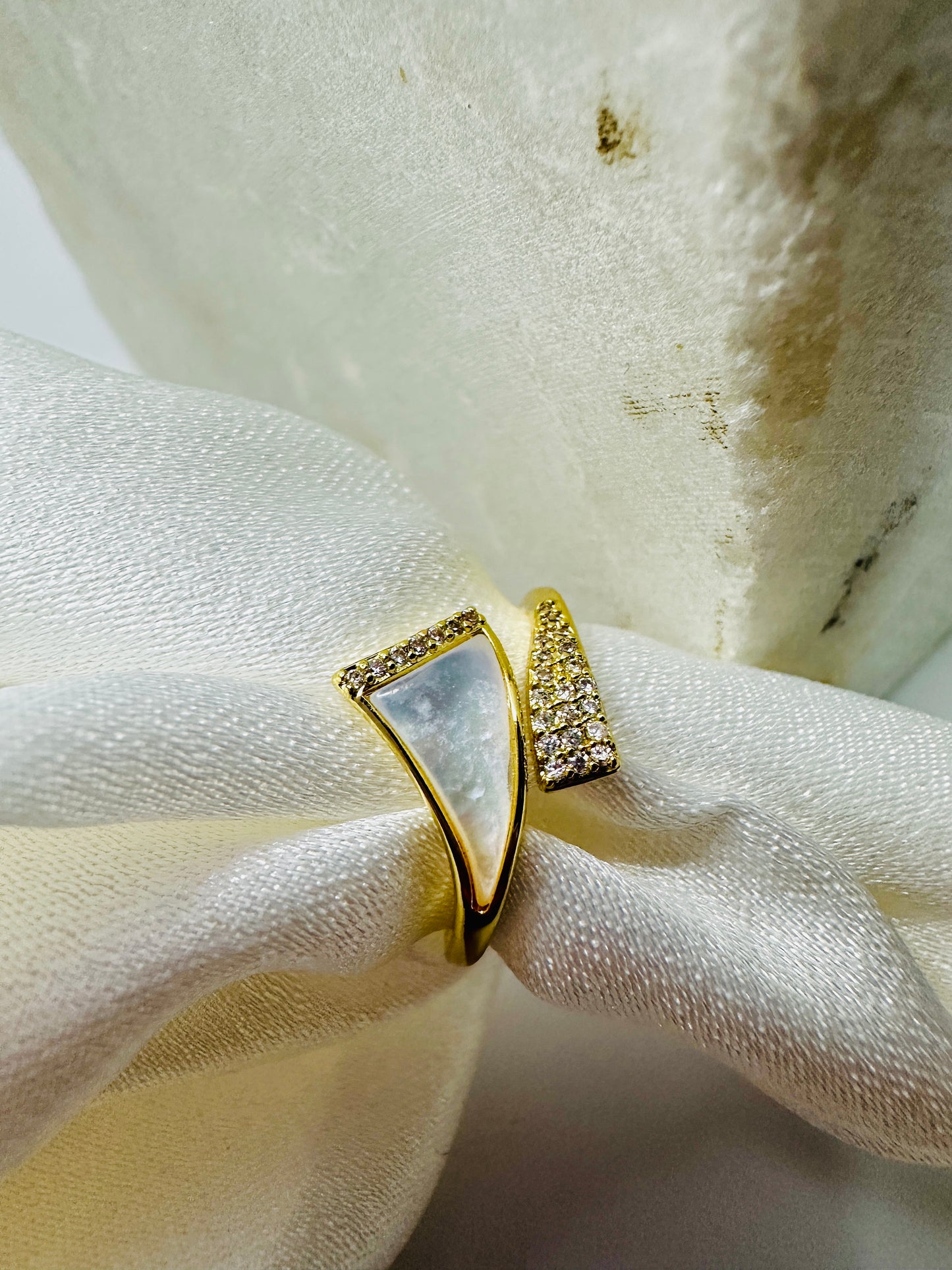 Geometric Mother of Pearl Adjustable Ring