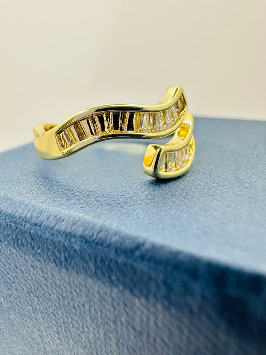 Wave Design CZ Gold Ring