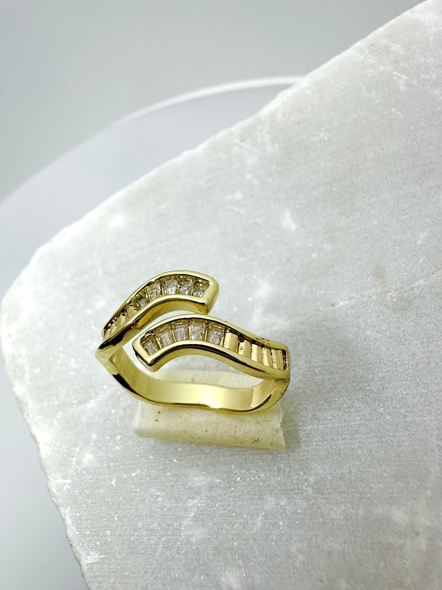 Wave Design CZ Gold Ring